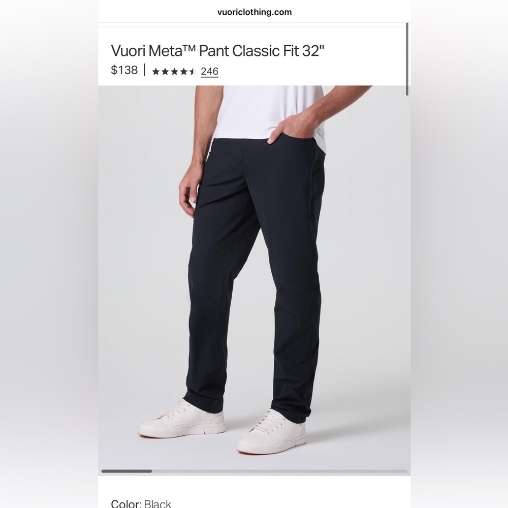 BNWT Vuori meta pant classic fit 36 with 34inches inseam in black